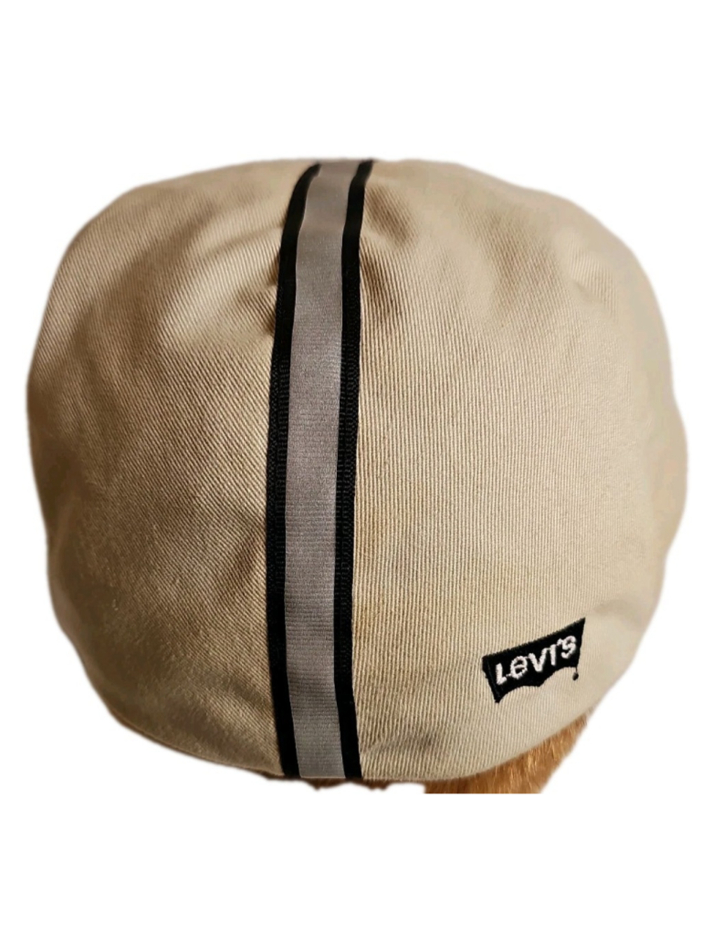 Vintage Levi's Newsboy Hat Made In Canada Reflective Stripe Beige Victory Caps